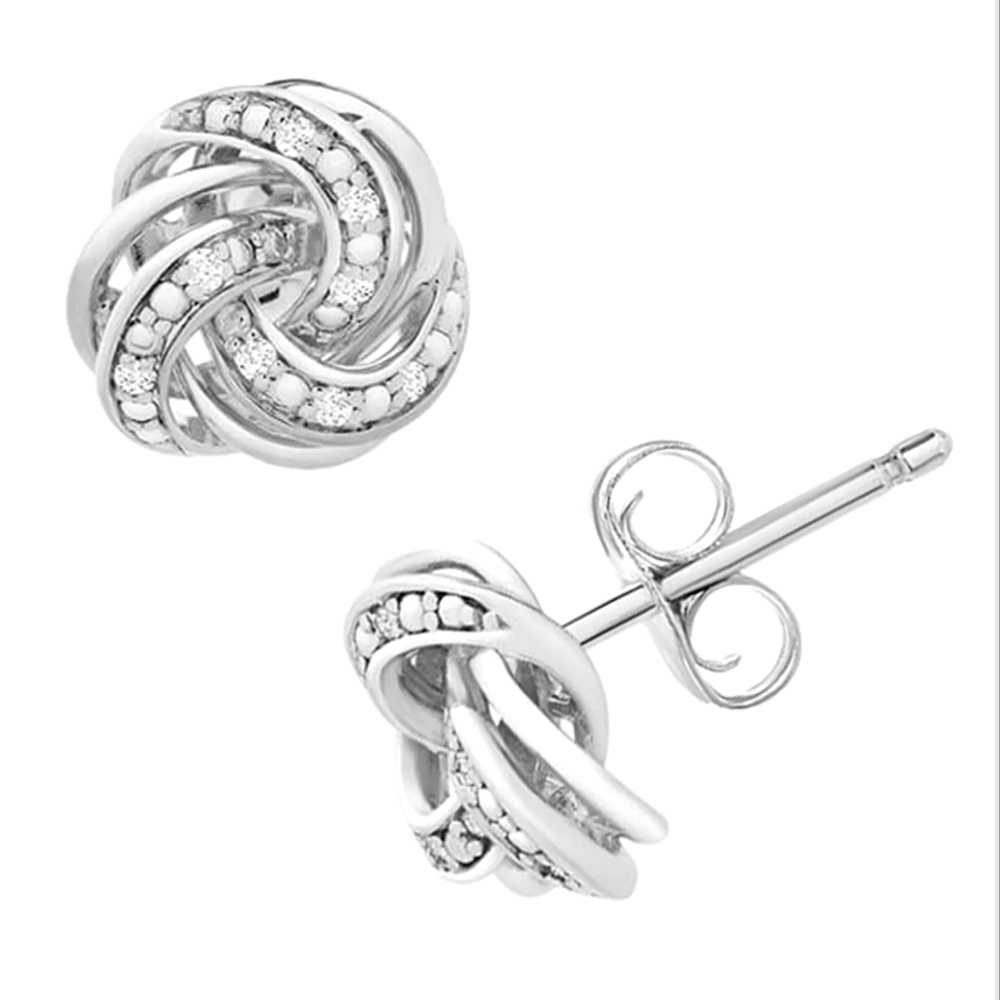 DIAMOND LOVE KNOT STUD EARRINGS (1/10 CT. T.W.) 100% GUARANTEED!